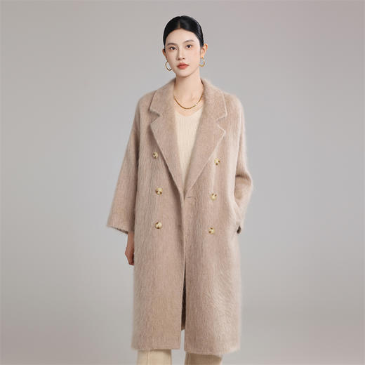 【清河羊毛羊绒专场/拉毛系列】鹿展701 女士长款羊绒拉绒大衣 100%羊毛 商品图6