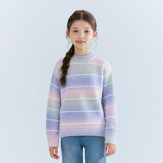 笛莎Deesha 童装女童毛衣2025冬新款女童渐变紫色半高领毛衣 商品图0