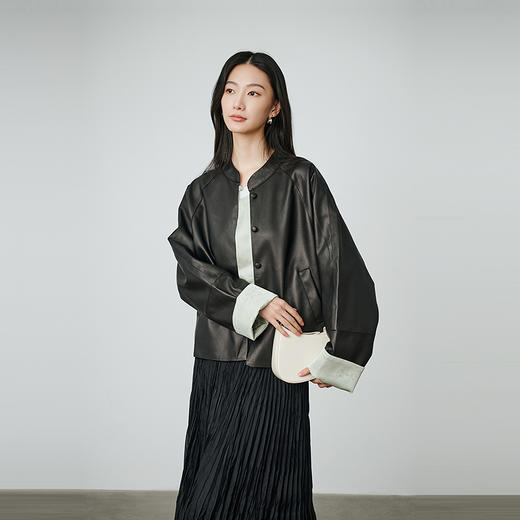 NEELLY纳俪商场同款秋季新款新中式休闲皮衣外套女优雅通勤上衣N25084C06618 商品图3