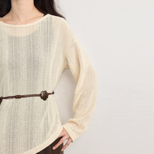 【周末秒杀】熙世界休闲度假波嬉风套装女士秋季镂空罩衫吊带背心连衣裙两件套 商品图3