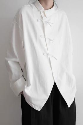 【秋新品】古泥7528新中式盘扣斜开襟衬衫（有些针脚痕迹）-喜出