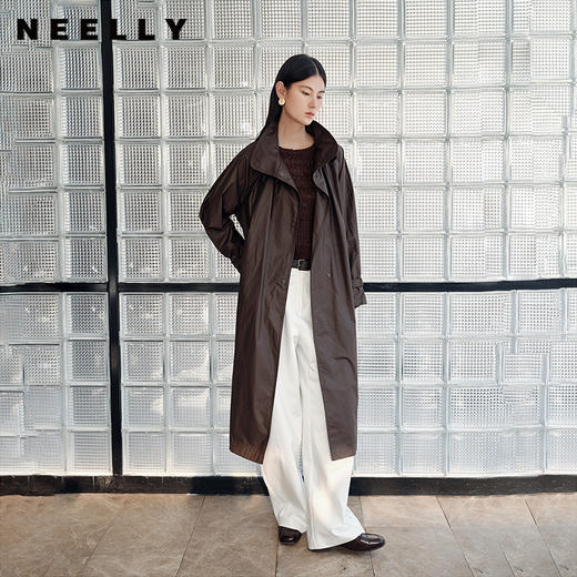 NEELLY纳俪商场同款秋季新款设计感宽松长风衣女经典时尚休闲外套N25082F01096 商品图0