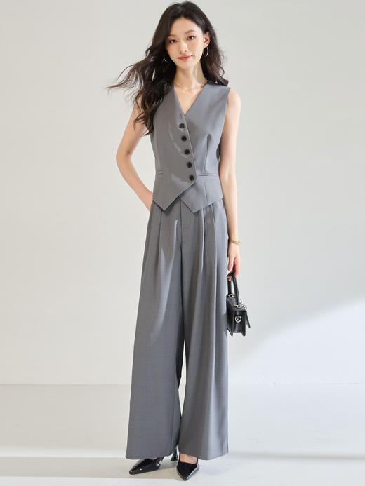 「高货sh」全新升级【铂金会员220/天猫299/差价79】(99108)洛诗琳2025秋装高级感灰色无袖西装马甲休闲裤职业通勤套装 商品图3