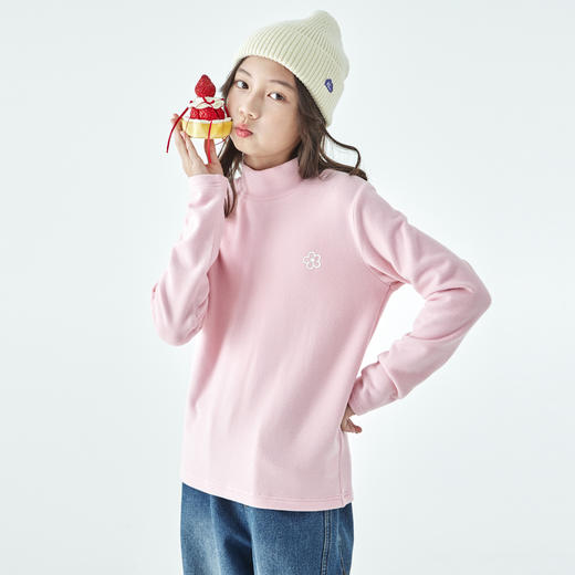 白色预售12.21发 棵初25年秋冬新款亲子中大女童半高领德绒打底衫3A抑菌抗静电卫衣 商品图3