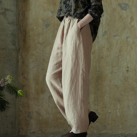 牧衣游原创 汉麻净色裤子女秋季新款原生质朴宽松百搭休闲裤 今韵