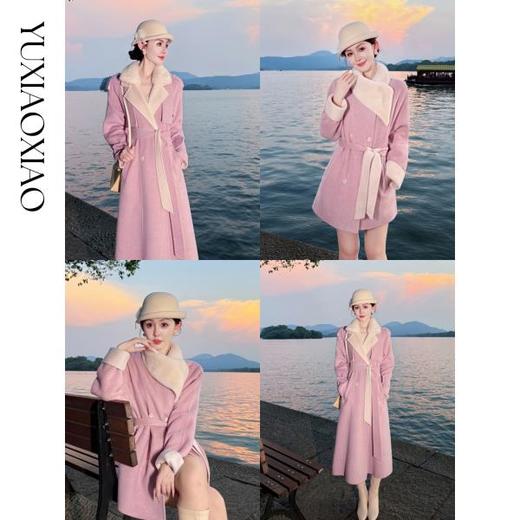 余潇潇【千金归来】绵羊毛桑蚕丝骆驼绒混纺拼接可拆卸水貂撞色大衣 商品图0