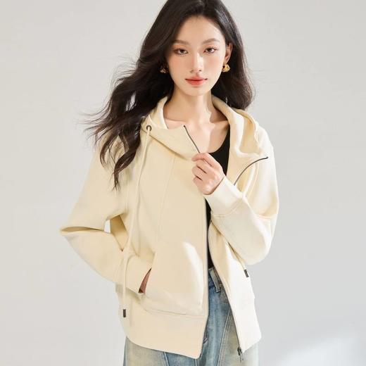 25秋季新款丝滑软弹挺阔有型连帽拉链开衫宽松卫衣短外套女22652 商品图1