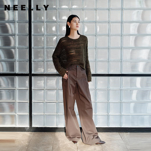 NEELLY纳俪商场同款秋季新款宽松阔腿高级质感长裤女休闲工装裤N25082H01100 商品图0