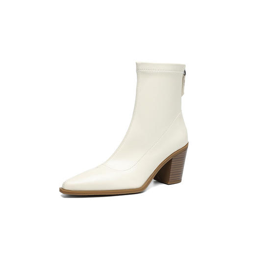 OLD 1245法式复古气质高跟弹力显瘦靴尖头粗跟大码短靴 商品图4