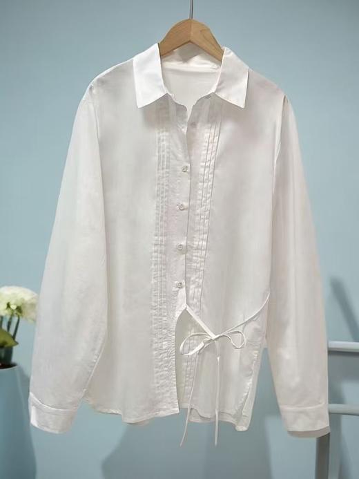12.12错过没有！清货不退退货勿拍【秋新品】古泥品牌7070 100%精梳棉设计感压褶绑带衬衫-喜出 商品图3