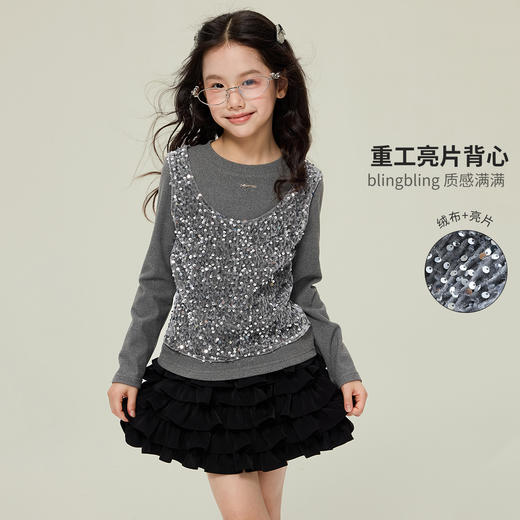 重工亮片假两件T恤 商品图2