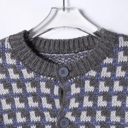 72593SDSA男士秋冬新款痞帅男装时尚撞色方块纽扣圆领针织衫百搭毛衣 商品图2