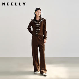 NEELLY纳俪商场同款秋季新款时尚抽绳休闲卫裤女直筒复古休闲长裤N25082H01103