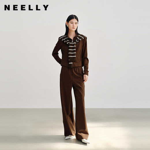 NEELLY纳俪商场同款秋季新款时尚抽绳休闲卫裤女直筒复古休闲长裤N25082H01103 商品图0