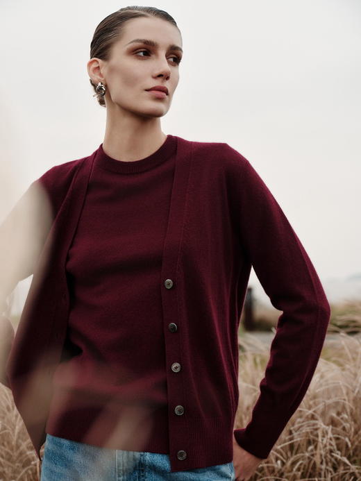 ICB日系春季通勤宽松版纯山羊绒V领针织羊绒开衫可水洗商场同款 商品图5