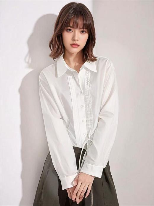 12.12错过没有！清货不退退货勿拍【秋新品】古泥品牌7070 100%精梳棉设计感压褶绑带衬衫-喜出 商品图2