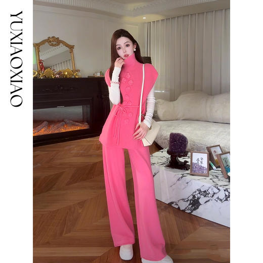 余潇潇【莓香玛奇朵】100羊毛高领无袖毛衣&直筒裤配送本布腰带 商品图0