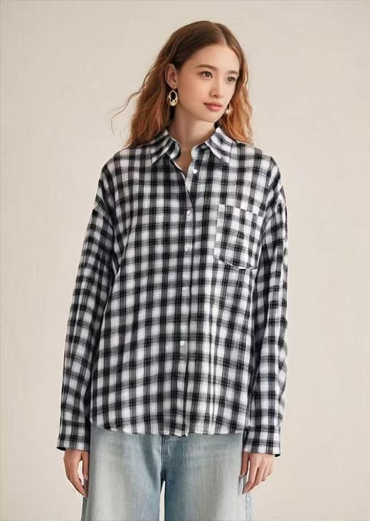 【秋新品】古泥7558 100%棉薄款黑白格衬衫-喜出 商品图1