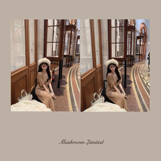 金蘑菇菇 秋冬伴侣 lp针织套装 / 100羊毛 老钱风针织上衣半裙 商品图1