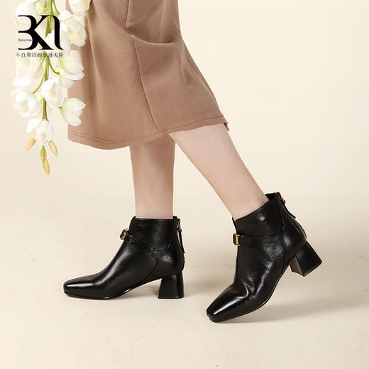 BAKERLOO小方头装饰带高跟女靴AD185 商品图4