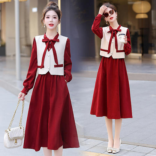 小香风套装新款爆款高级感女春秋小个子马甲衬衫连衣裙两件套 HMQY5176 商品图1