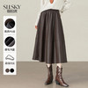 【09/17新品】熙世界高级质感哑光PU皮裙半身裙女秋冬季磨毛遮胯显瘦A字伞裙子 商品缩略图0