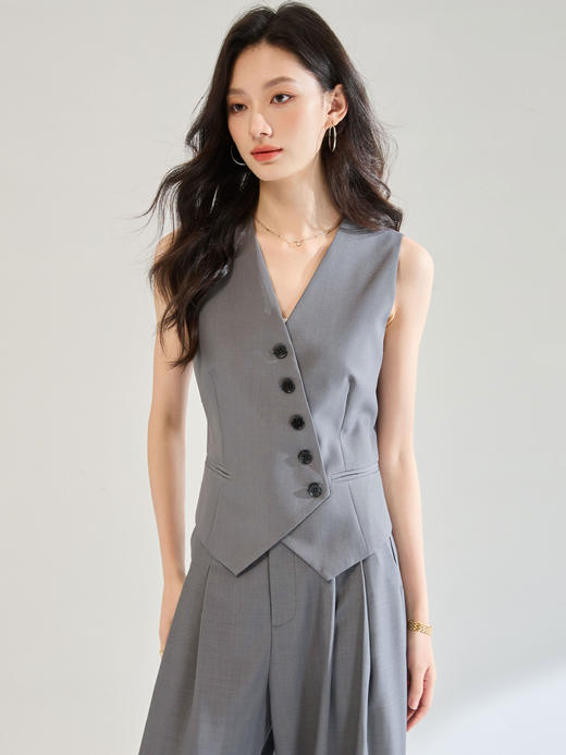 「高货sh」全新升级【铂金会员220/天猫299/差价79】(99108)洛诗琳2025秋装高级感灰色无袖西装马甲休闲裤职业通勤套装 商品图1