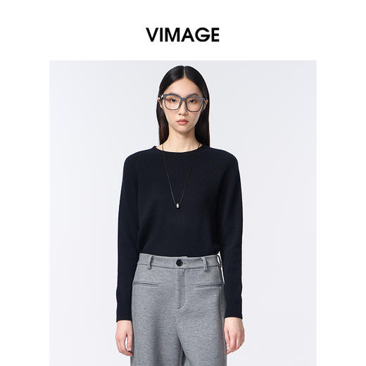 VIMAGE纬漫纪圆领简约时尚保暖2025秋季新款羊毛针织衫V2401107 商品图2