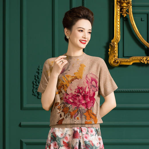 WW  MW853羊毛短袖针织衫印花保暖羊毛衫休闲针织 商品图0