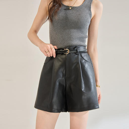 「高货sh」全新升级【铂金会员174/天猫229/差价55】(00753)洛诗琳新款pu皮短裤2025秋季气质褶皱百搭高腰显瘦A字裤 商品图1