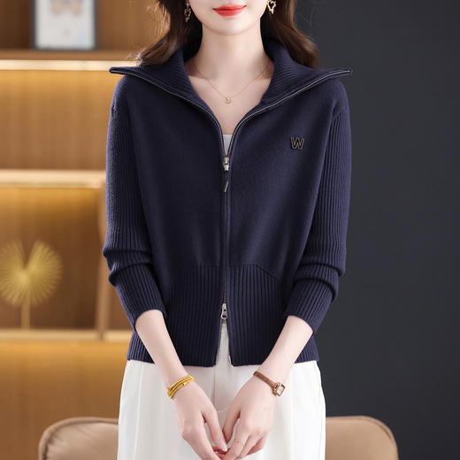 CC 27-25137拉链长袖针织开衫翻领外套 商品图1