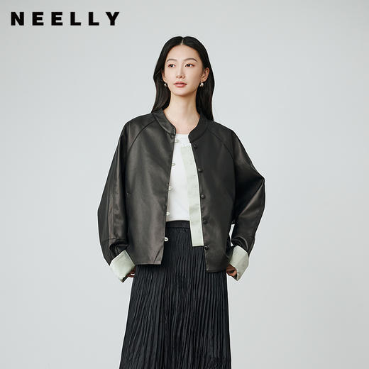 NEELLY纳俪商场同款秋季新款新中式休闲皮衣外套女优雅通勤上衣N25084C06618 商品图0