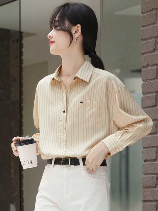 【秋新品】古泥7535条纹紫色小标刺绣清新衬衫-喜出 商品图1