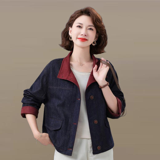NP新款时尚妈妈春秋牛仔外套短款洋气中老年休闲百搭夹克上衣潮减龄 商品图0