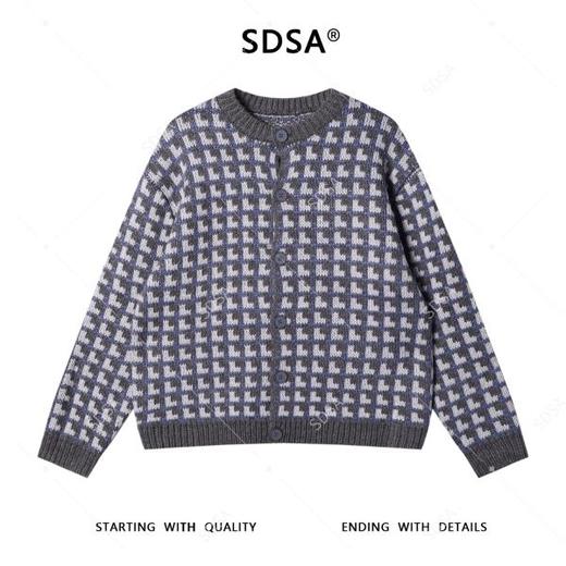 72593SDSA男士秋冬新款痞帅男装时尚撞色方块纽扣圆领针织衫百搭毛衣 商品图1