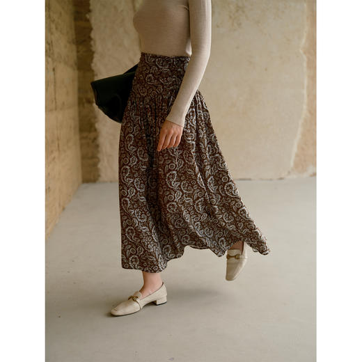 HeyDress民族风图案印花拼接A摆半裙 商品图0