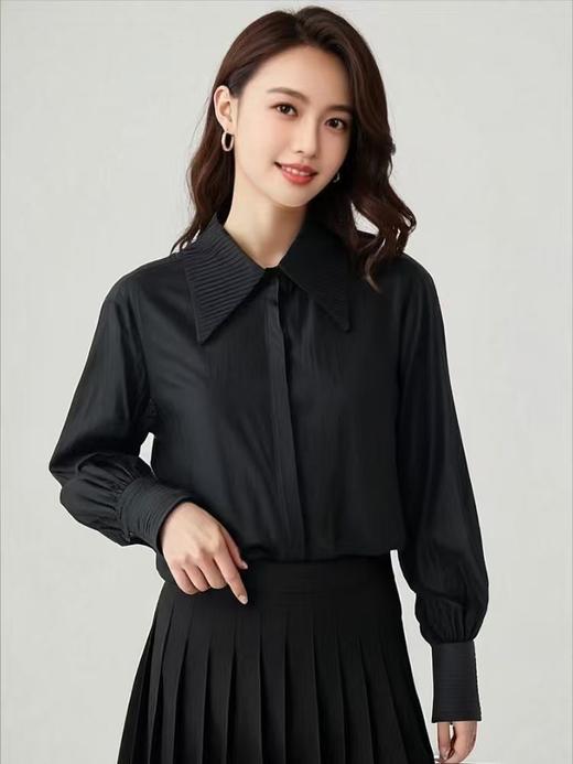 【秋新品】古泥6019 100%薄款天丝尖领压褶设计感衬衫-喜出 商品图1