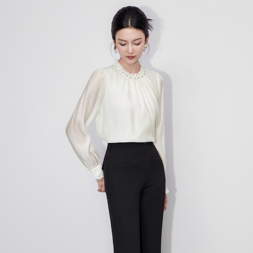 「高货wl」全新升级【铂金会员247/天猫329/差价82】(95102)洛诗琳法式重工钉珠衬衫2025秋季木耳边气质雪纺上衣女 商品图0