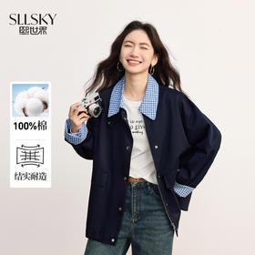 【09/17新品】熙世界假两件格子POLO领外套女2025秋季新款休闲拉链开衫短款上衣