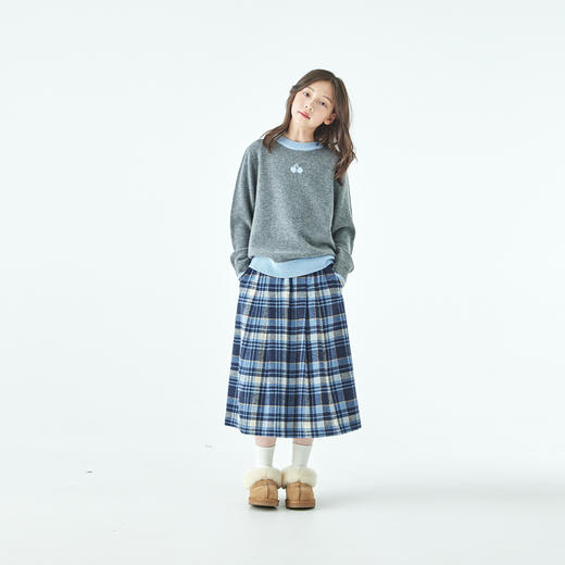 棵初2025年秋冬新款亲子中大女童学院蓝白格纹半裙清新文艺风裙子 商品图1