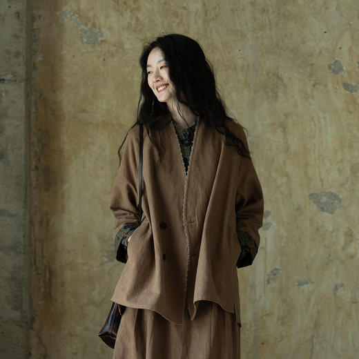 牧衣游原创 棉麻净色短外套秋新款自然原生质朴百搭文艺开衫 逐枫 商品图0