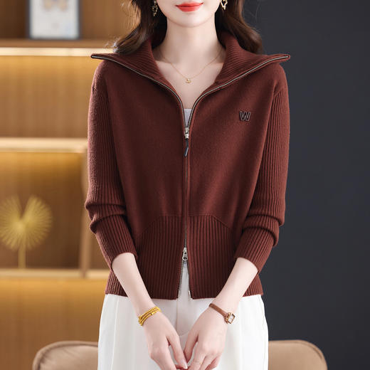 CC 27-25137拉链长袖针织开衫翻领外套 商品图2