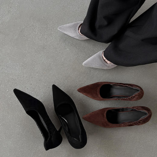 【预售5天】羊翻皮通勤气质工作鞋女秋季新款尖头性感细跟浅口高跟单鞋DQ&DQ95033W 商品图4