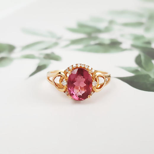 【天然正品】AU750玫瑰金镶钻镶天然紫红色碧玺（招财、平安）戒指110925NJM23 现售价：2380 商品图5