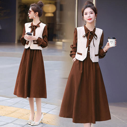 小香风套装新款爆款高级感女春秋小个子马甲衬衫连衣裙两件套 HMQY5176 商品图3