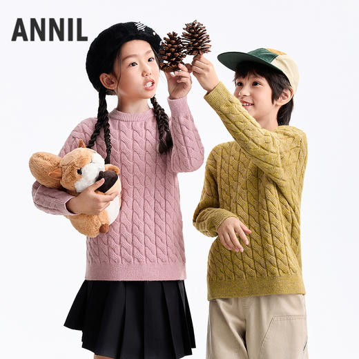 【经典麻花编织毛衣】男女童圆领长袖针织衫冬季新款安奈儿童装EM544641 商品图2