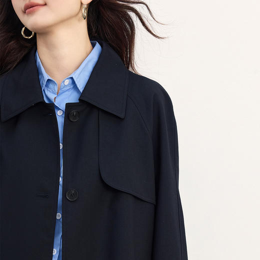 【09/17新品】熙世界淡人穿搭风衣外套女高级感格纹翻边袖中长款大衣2025秋新款 商品图2