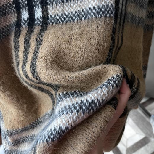 巴家马海毛格纹圆领套头格子毛衣长袖羊绒衫 男女款 商品图13