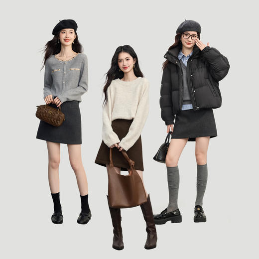 【09/17新品】熙世界【灰色千金裙】毛呢包臀短裙子女2025秋冬款通勤a字半身裙 商品图1