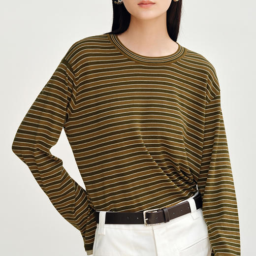 NEELLY纳俪商场同款秋新款经典复古条纹针织衫女撞色通勤长袖上衣N25082A01081 商品图2